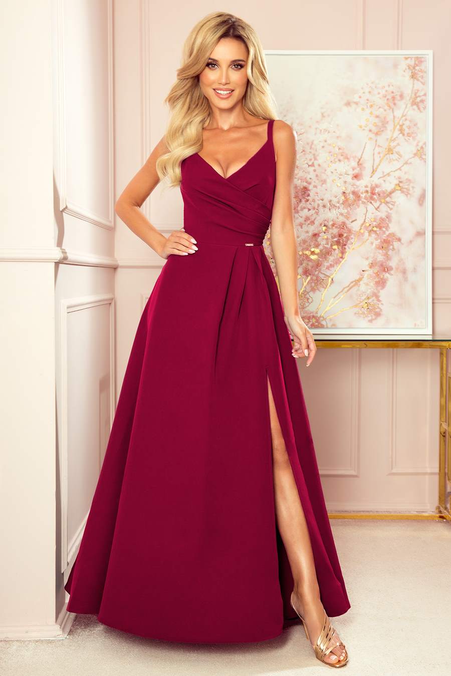 299-5 chiara elegancka dluga suknia bordowa