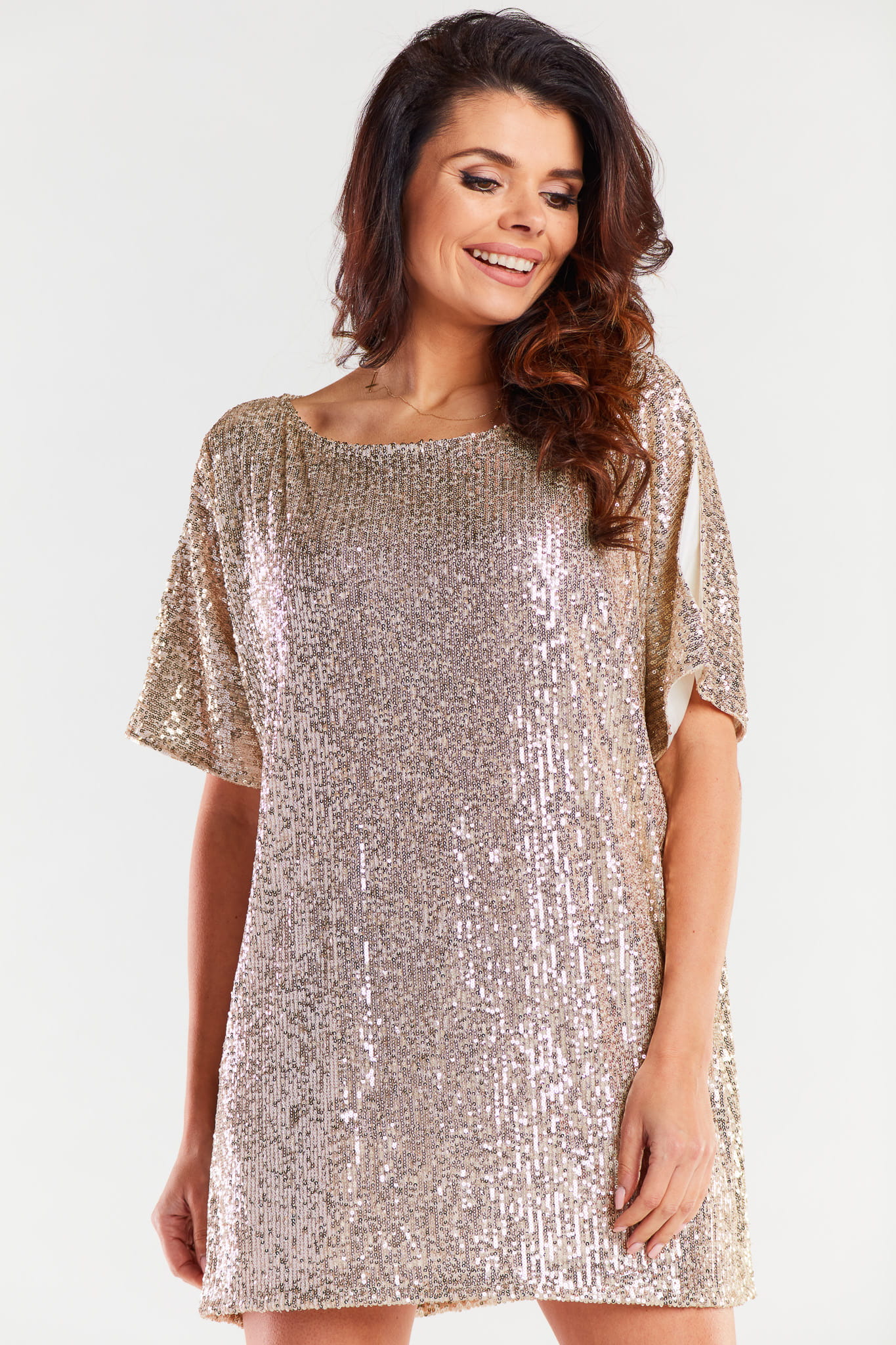Sukienka A483 beige-1 8723  | 12462-Beige-ONE-SIZE