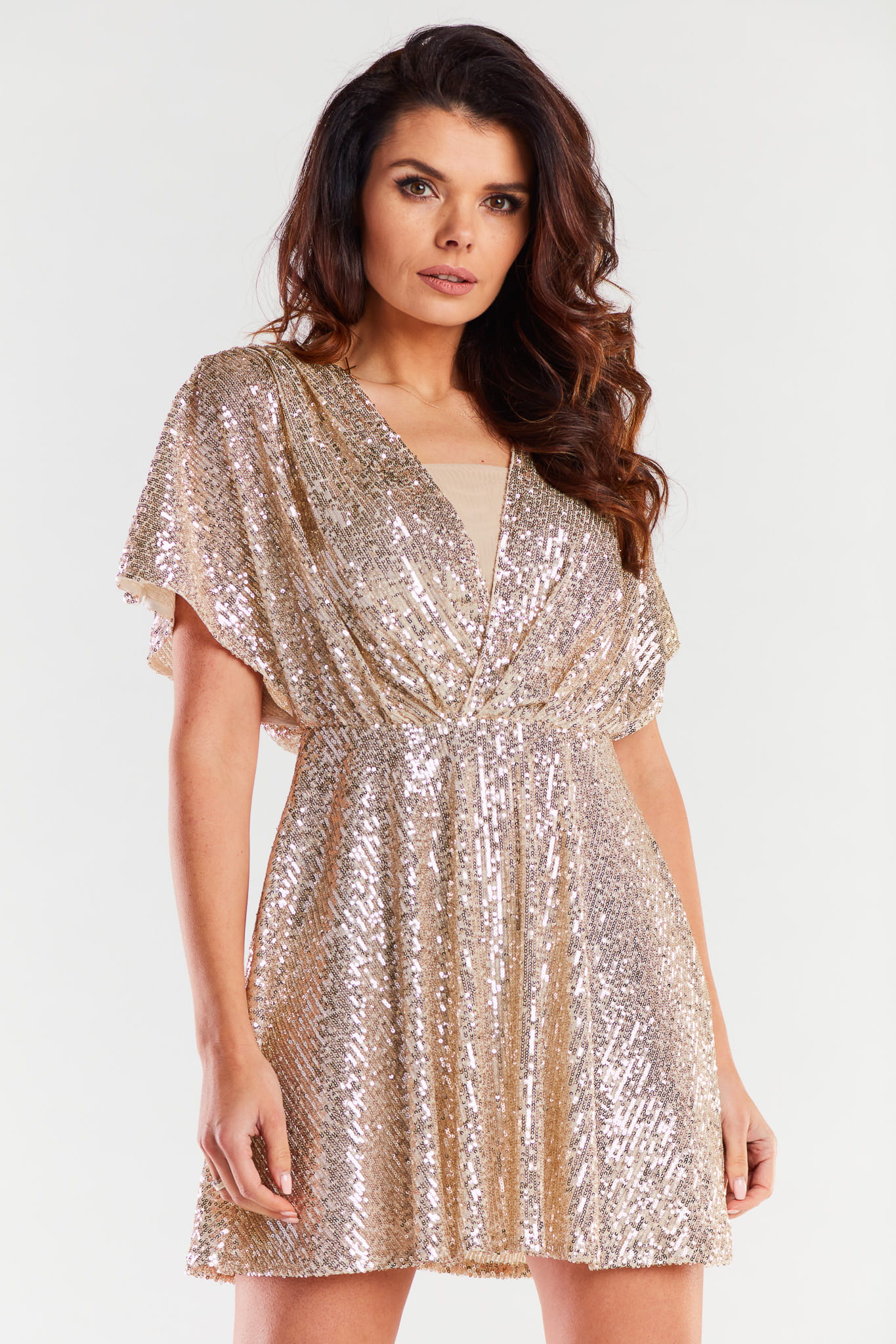 Sukienka A488 beige-1 8743  | 12467-Beige-L
