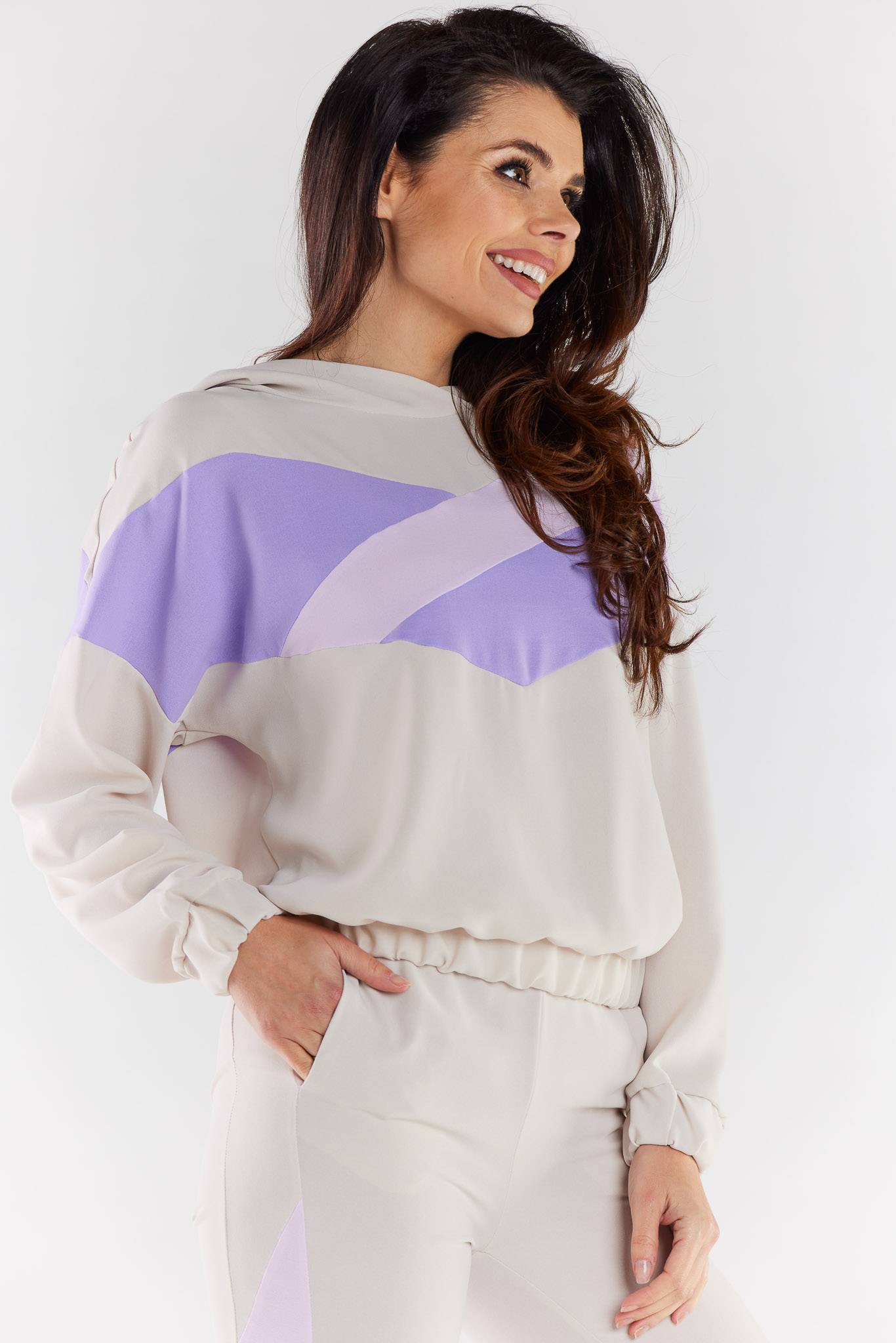 Bluza A497 beige-violet-2 8770  | 1033-Beige-Violet-S