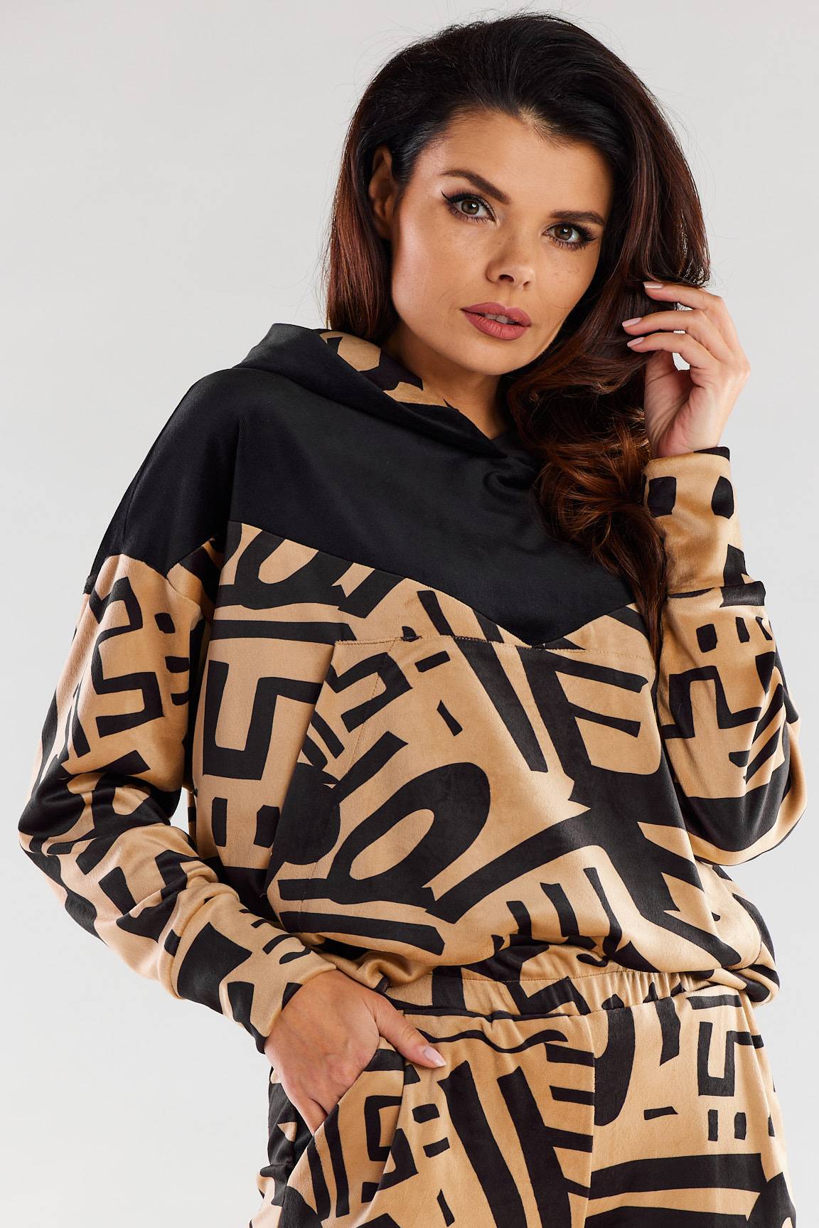 Bluza A481 beige-black pattern-1 8799  | 1019-Beige-Black pattern-SM