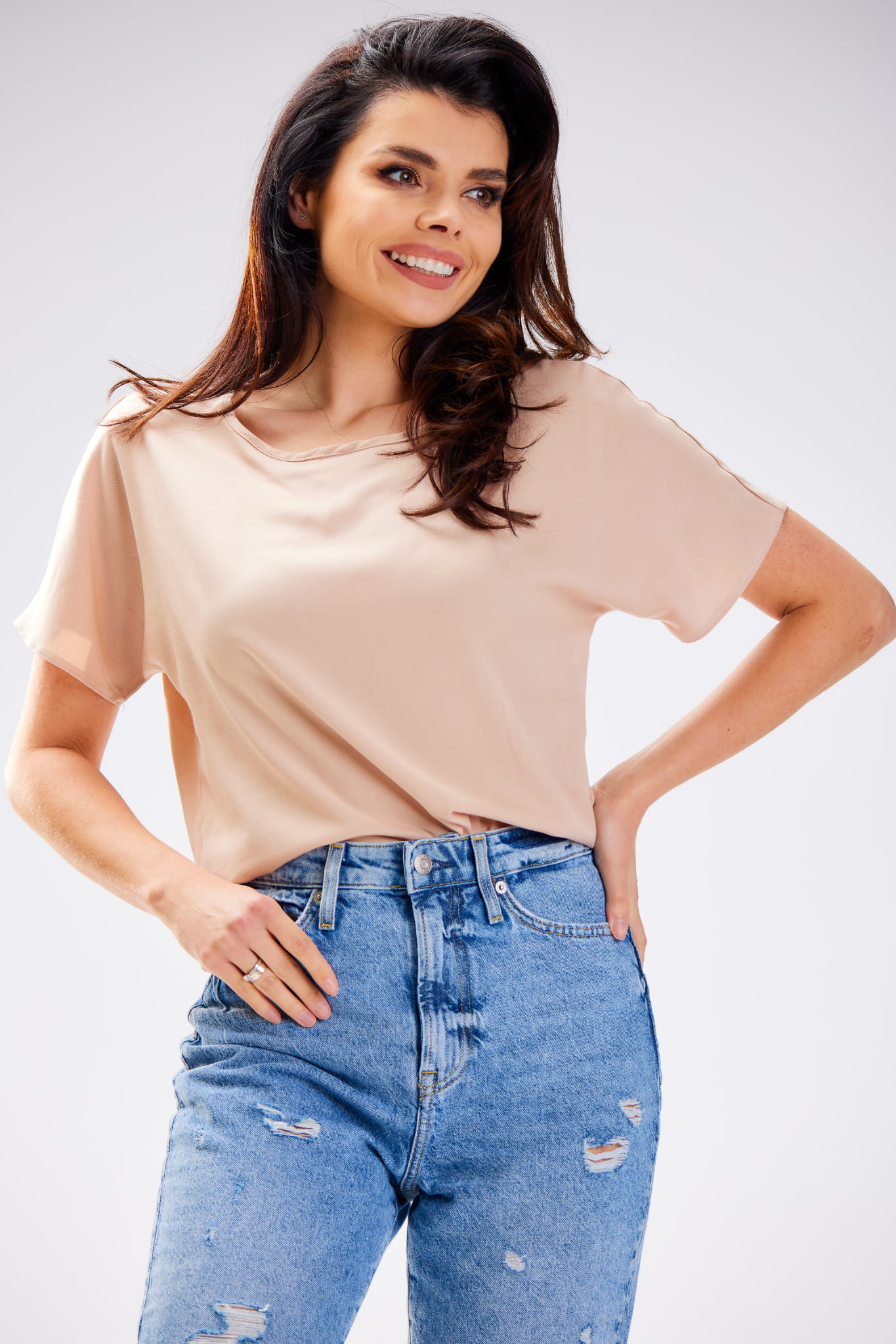 Bluzka A588 beige-3 8910  | 13737-Beige-L
