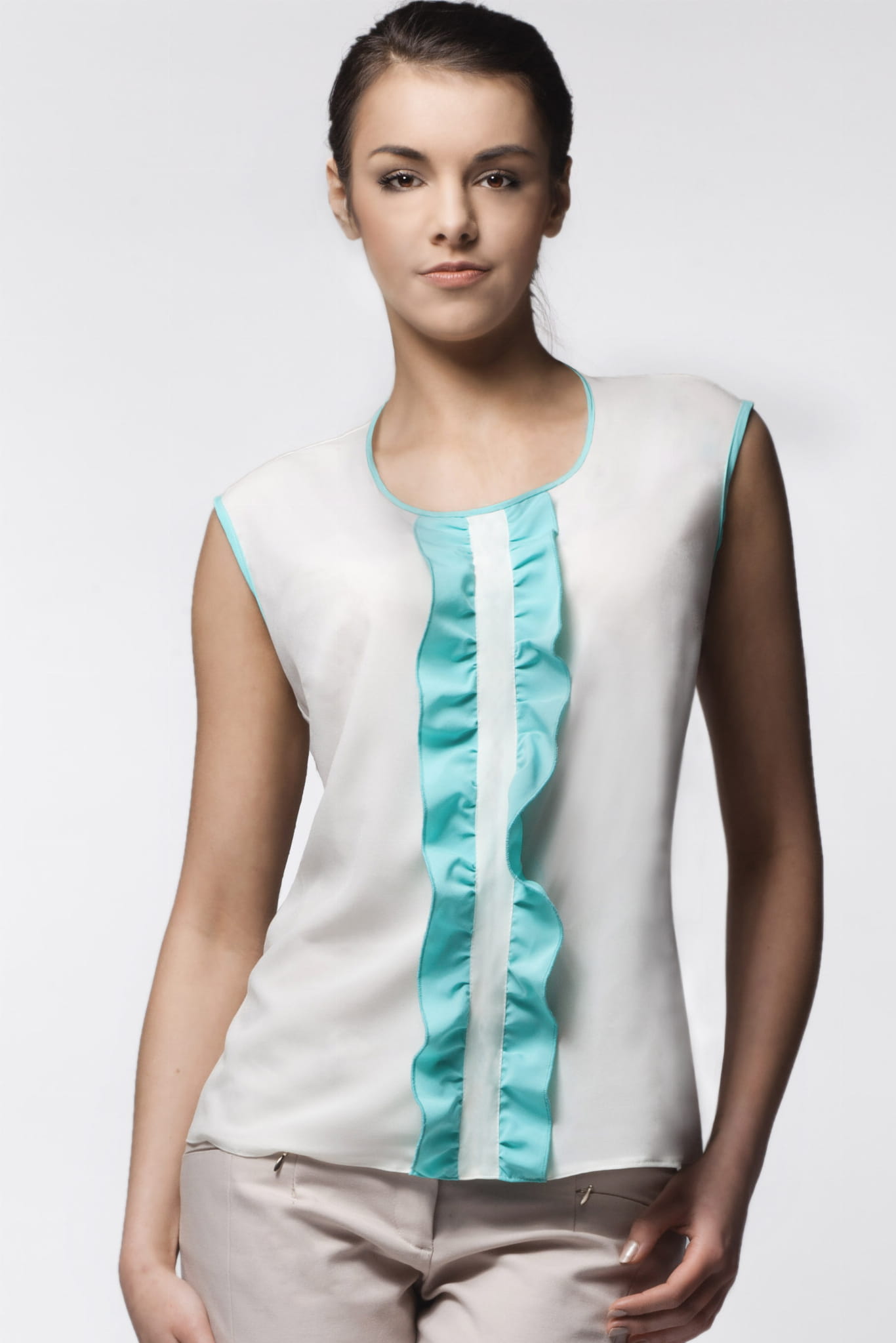 Bluzka A024 ecru-mint-2 8931  | 13939-Ecru-Mint-L