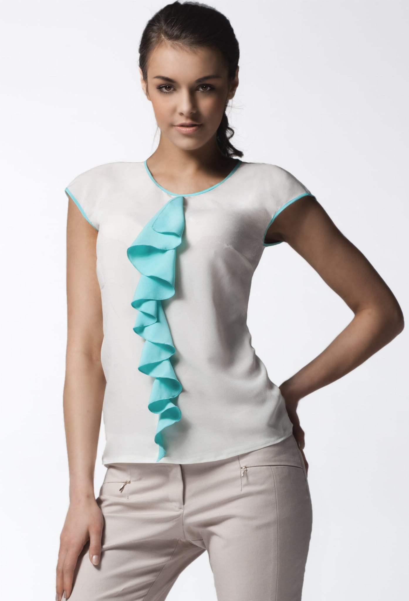 Bluzka A025 ecru-mint-2 8935  | 13956-Ecru-Mint-L