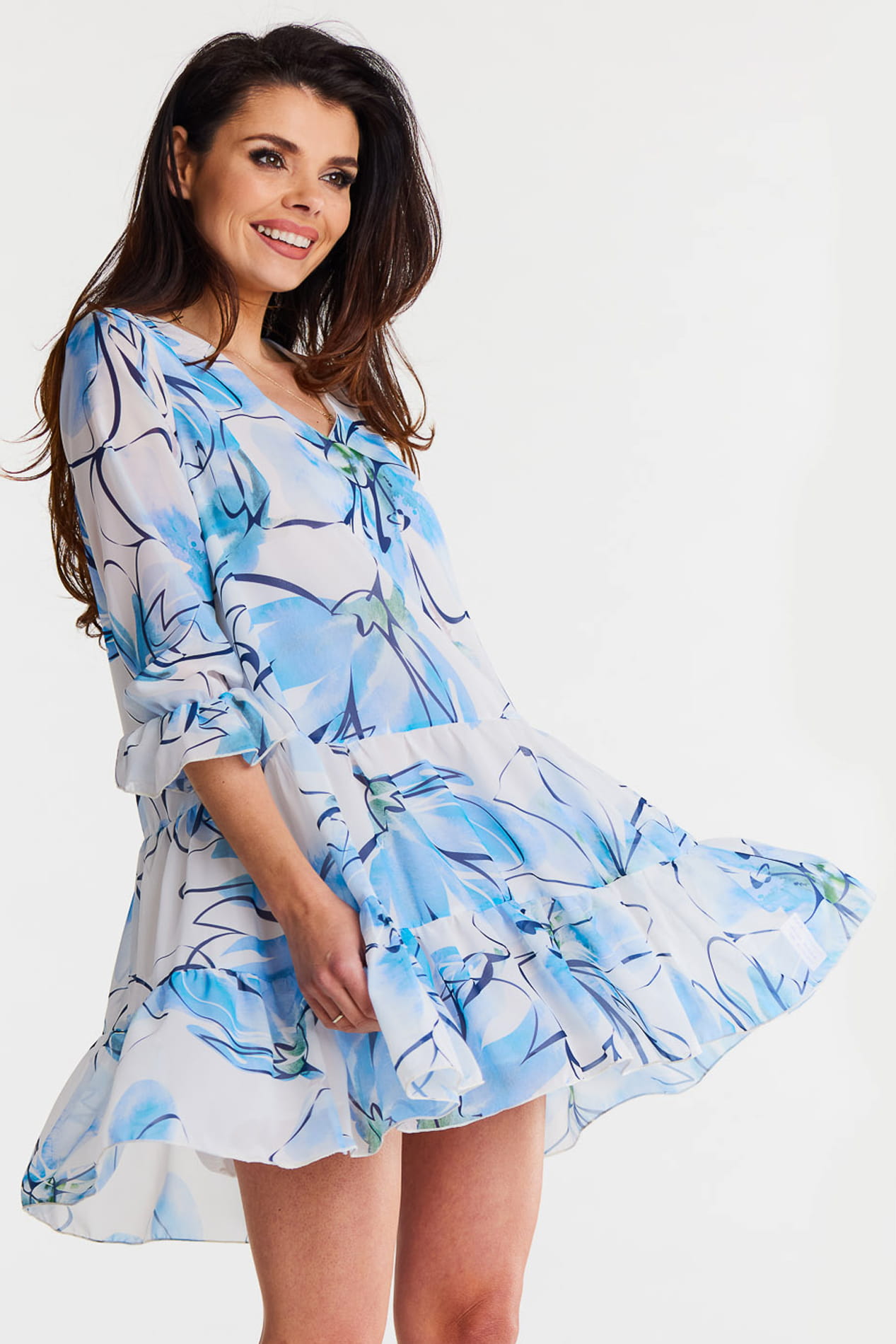 Sukienka A507 white-blue-1 9054  | 15244-White-Blue-LXL