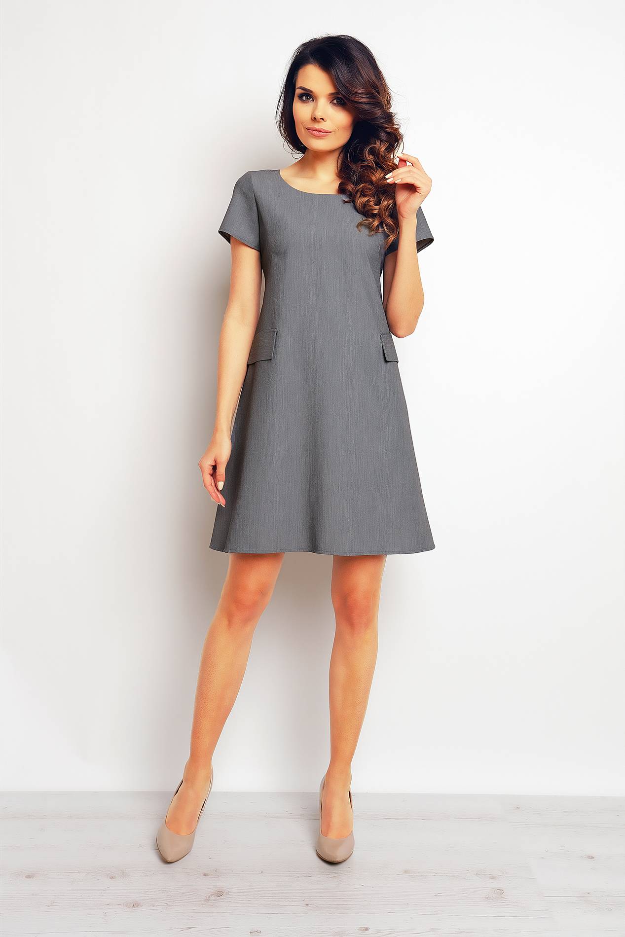 Sukienka M081 gray-1 9291  | 372-Gray-S
