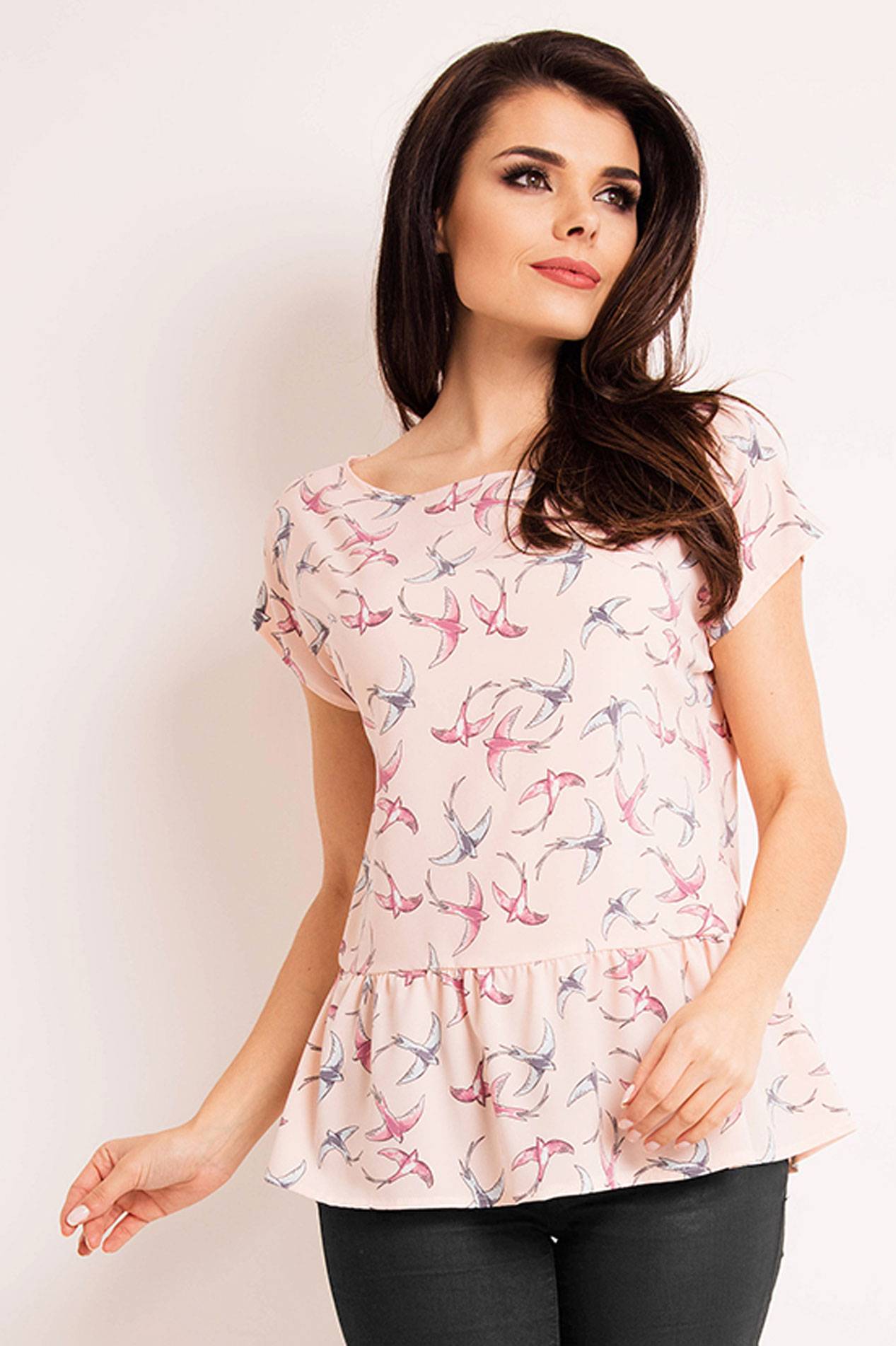 Bluzka M130 pink birds-1 9341  | 419-Pink Birds-S