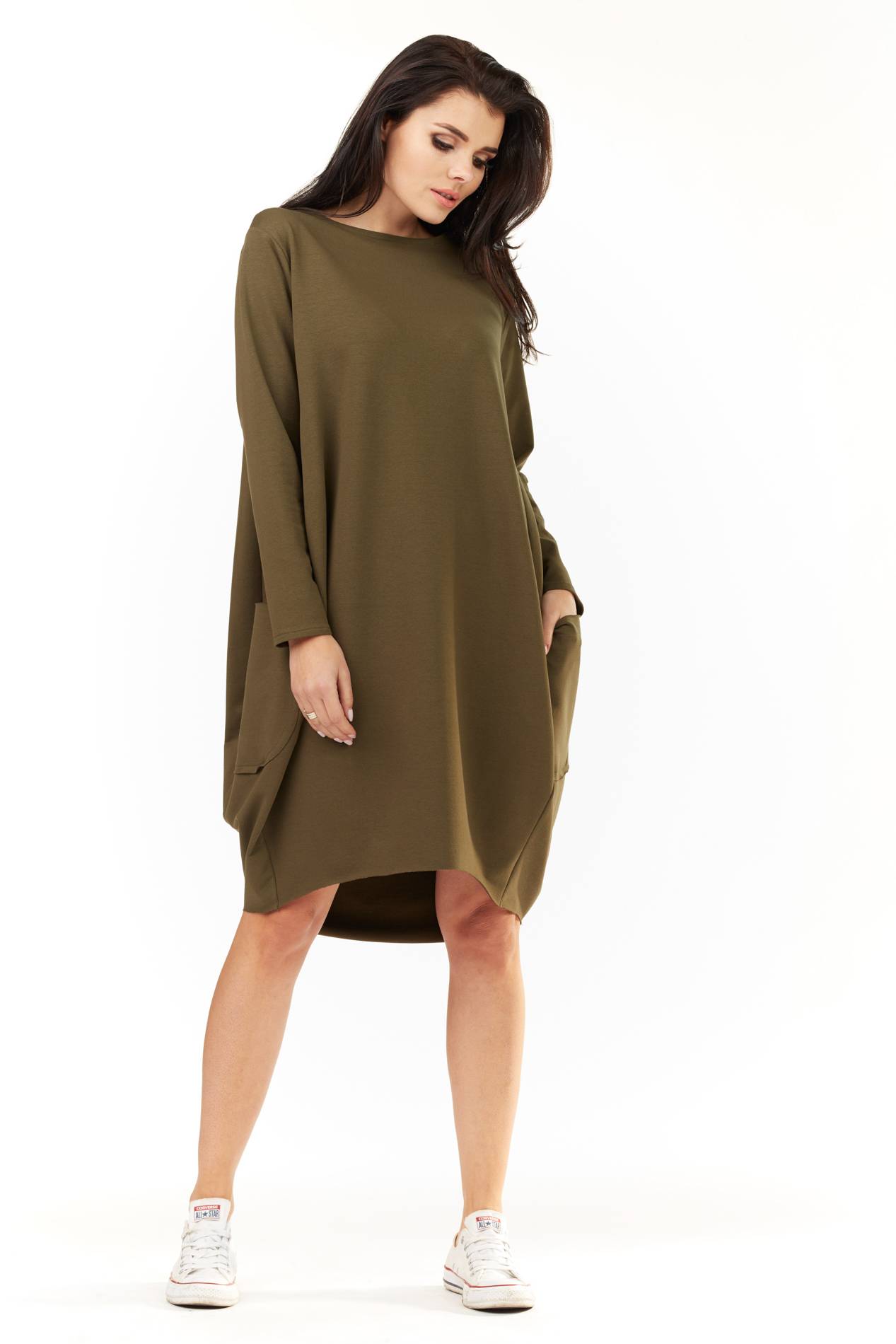 Sukienka M154 khaki-1 9371  | 444-Khaki-SM