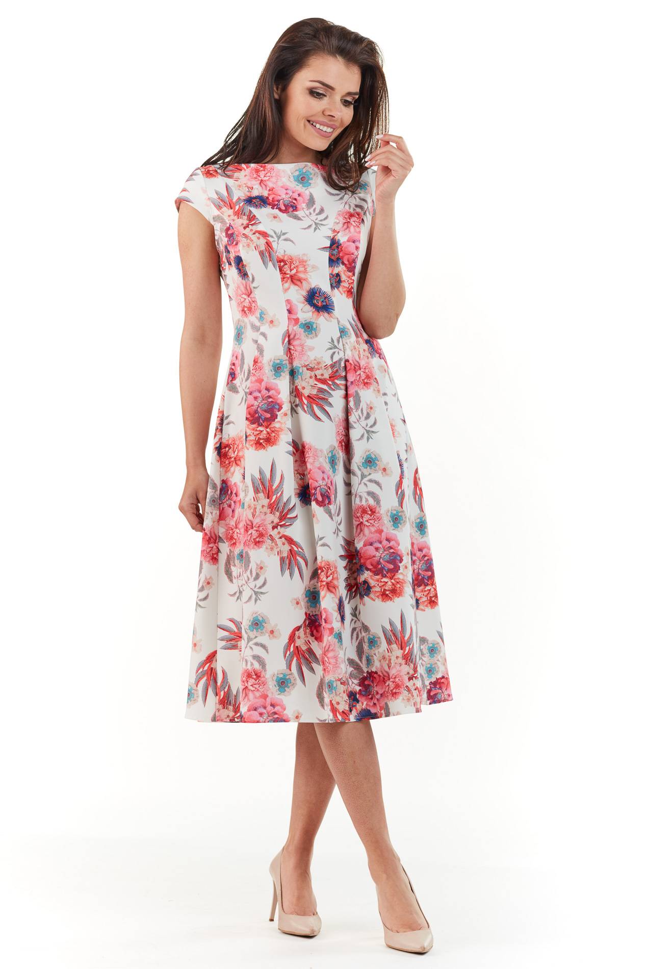 Sukienka M169 flowers fuchsia-1 9396  | 460-Flowers Fuchsia-S