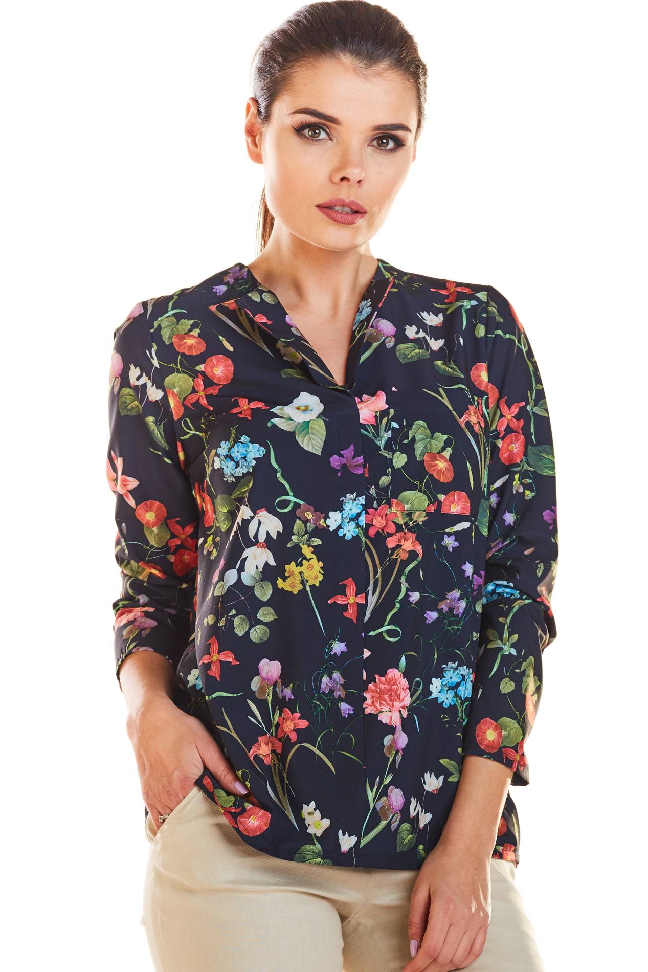 Bluzka M193 flowers navy-2 9442  | 489-Flowers Navy-S