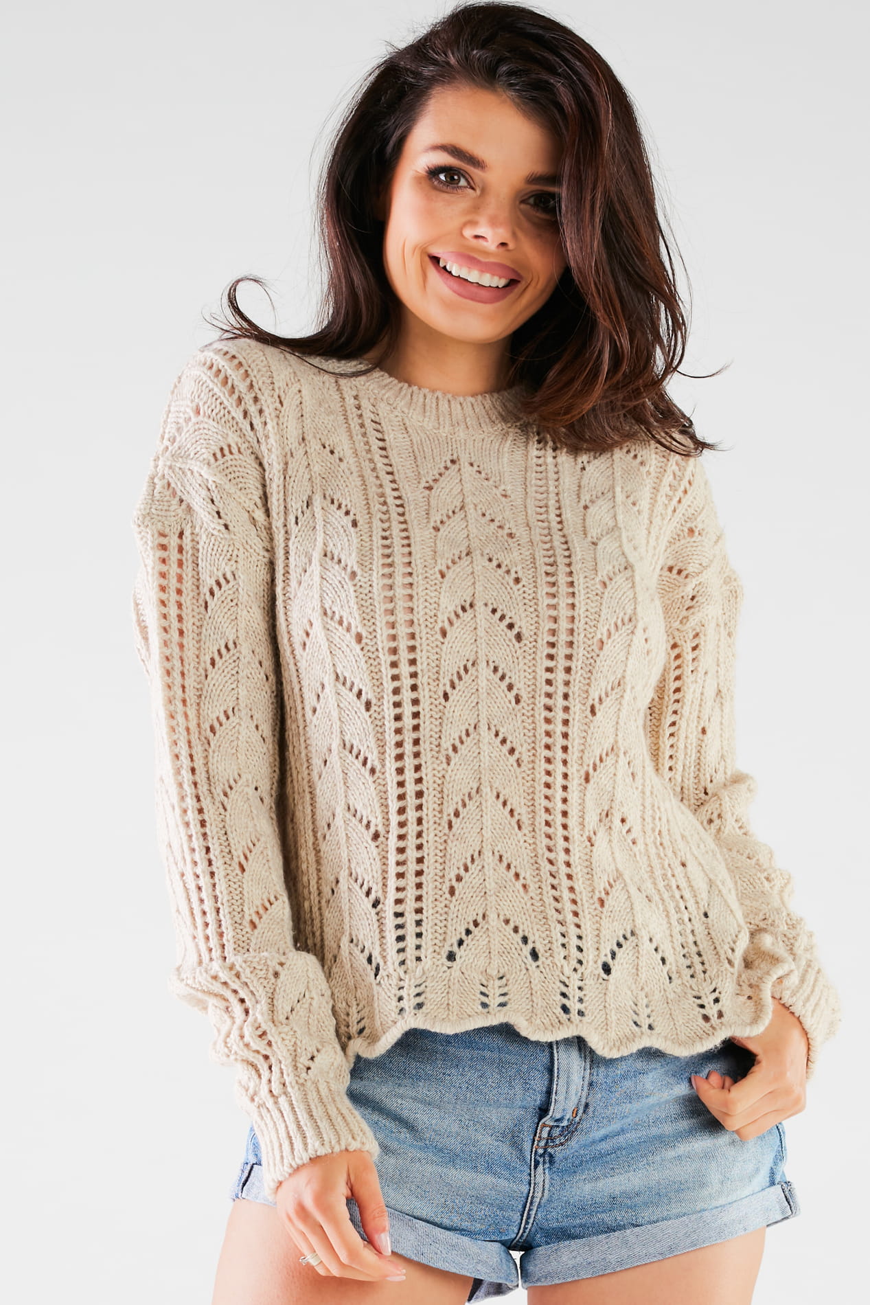 Sweter A446 beige-5 9652  | 818-Beige-ONE-SIZE