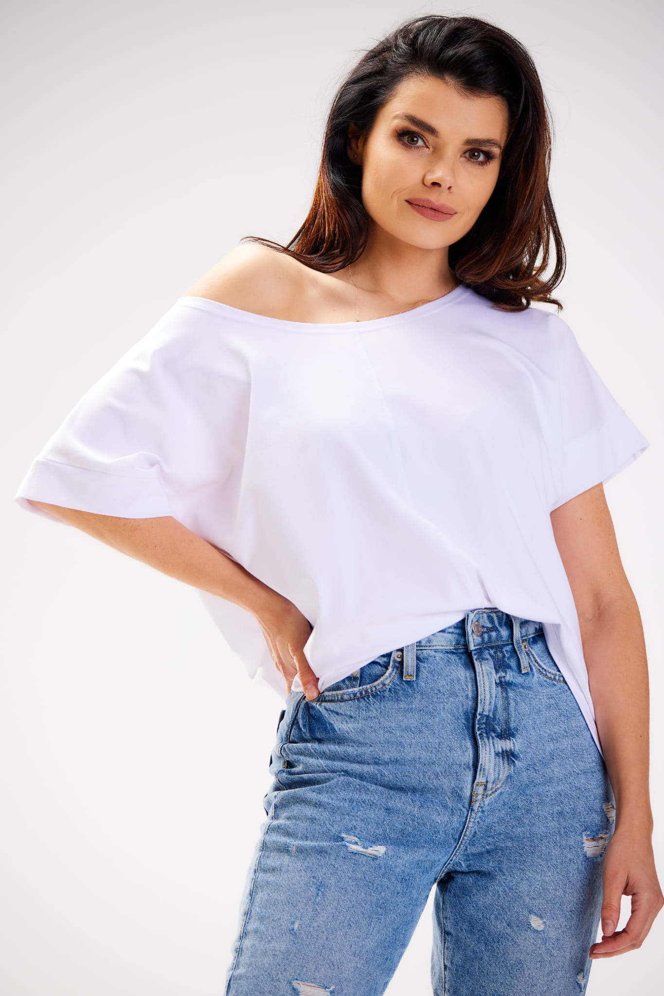 Bluzka M254 white-9 9706  | 839-White-ONE-SIZE