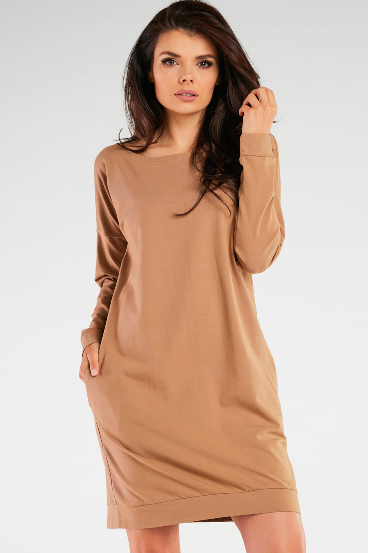 Sukienka M257 beige-1 9713  | 842-Beige-LXL