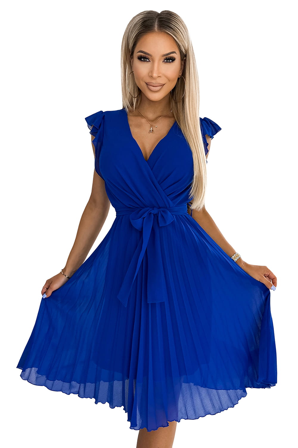 374-4 POLINA Plisowana sukienka z dekoltem i falbankami - CHABROWA-6 10136