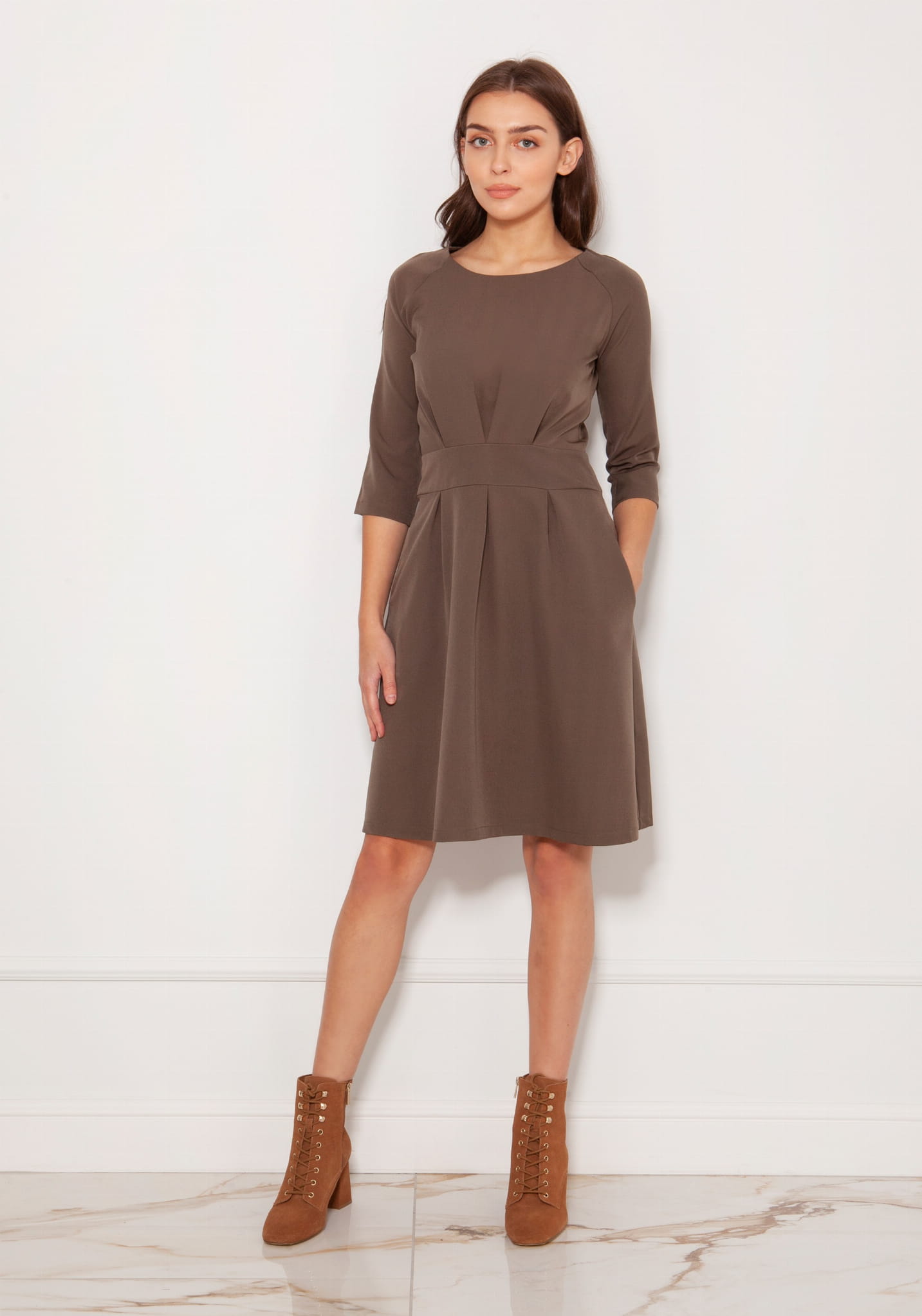 Sukienka z rozkloszowanym dołem, SUK122 khaki-1 10383