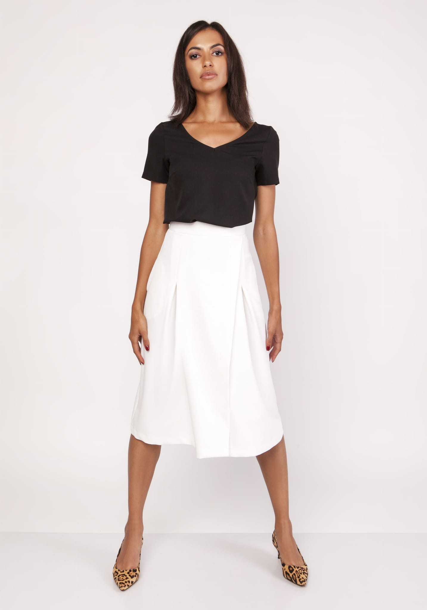 Rozkloszowana spódnica za kolano, SP118 ecru-1 10390