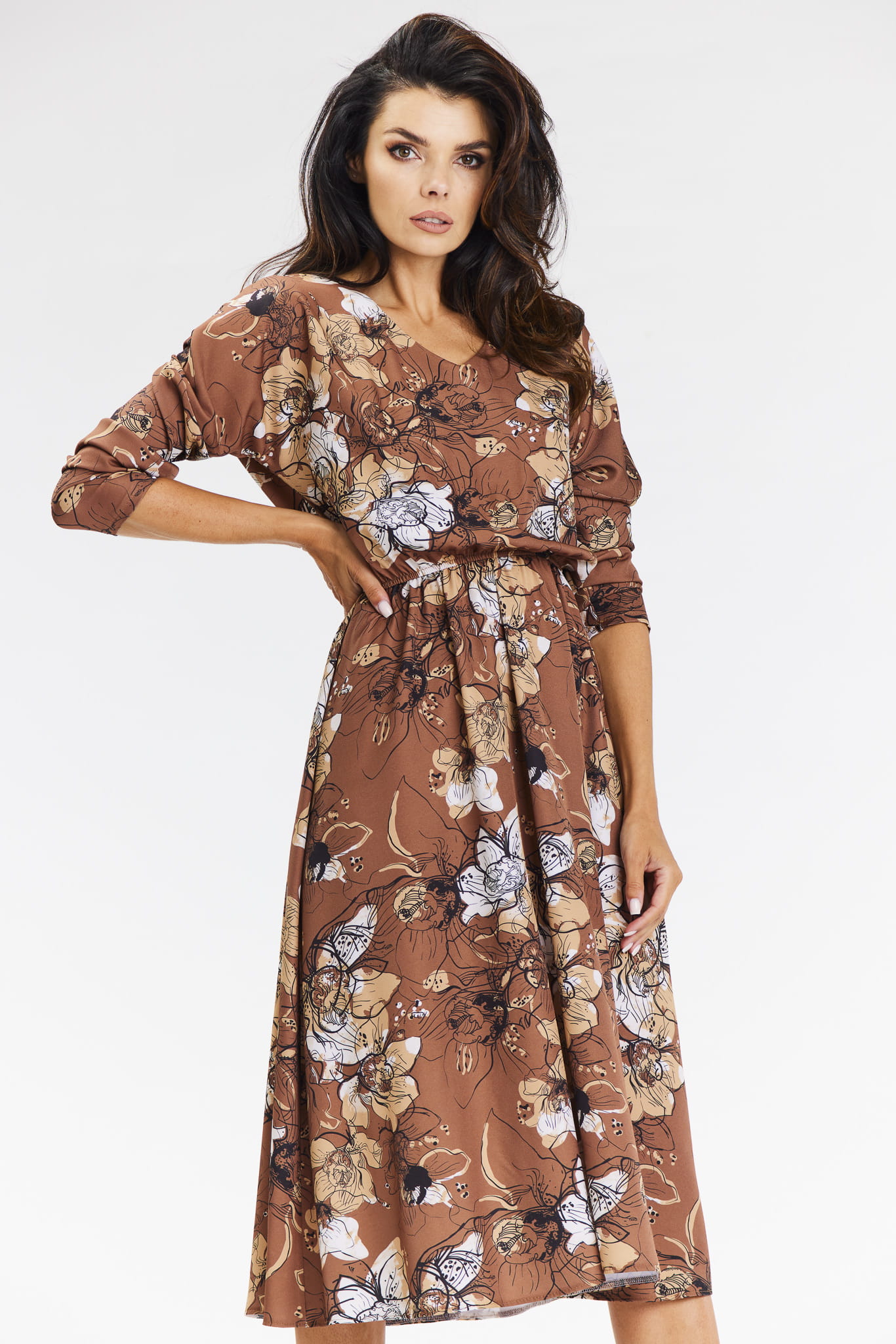 Sukienka A666 brown pattern-1 10817  | 15553-Brown pattern-L