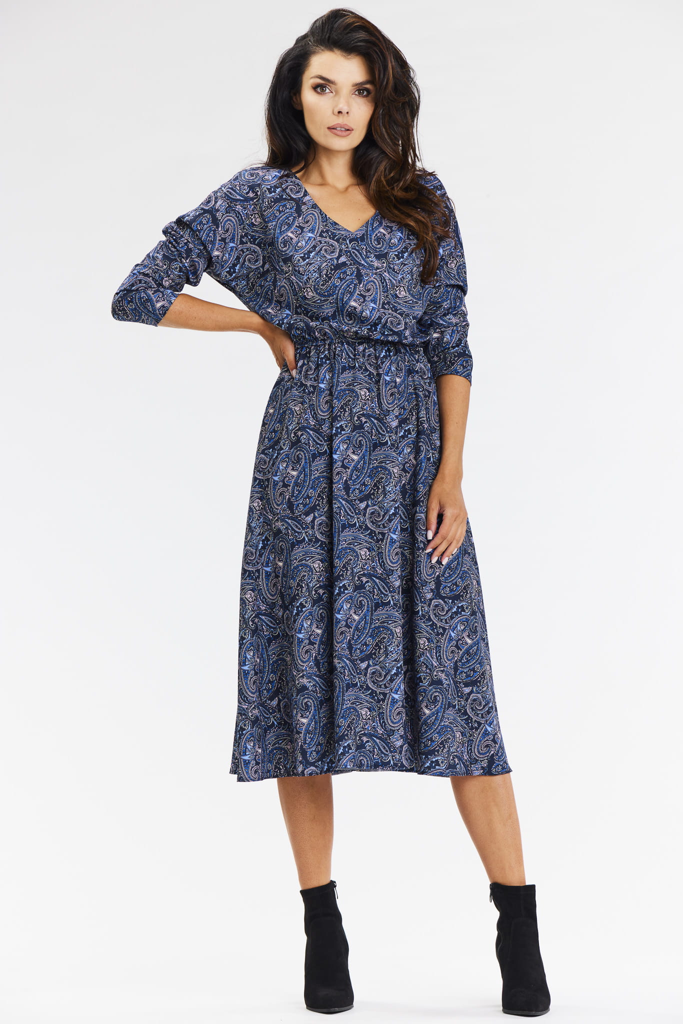 Sukienka A666 navy pattern-3 10847  | 15553-Navy pattern-L