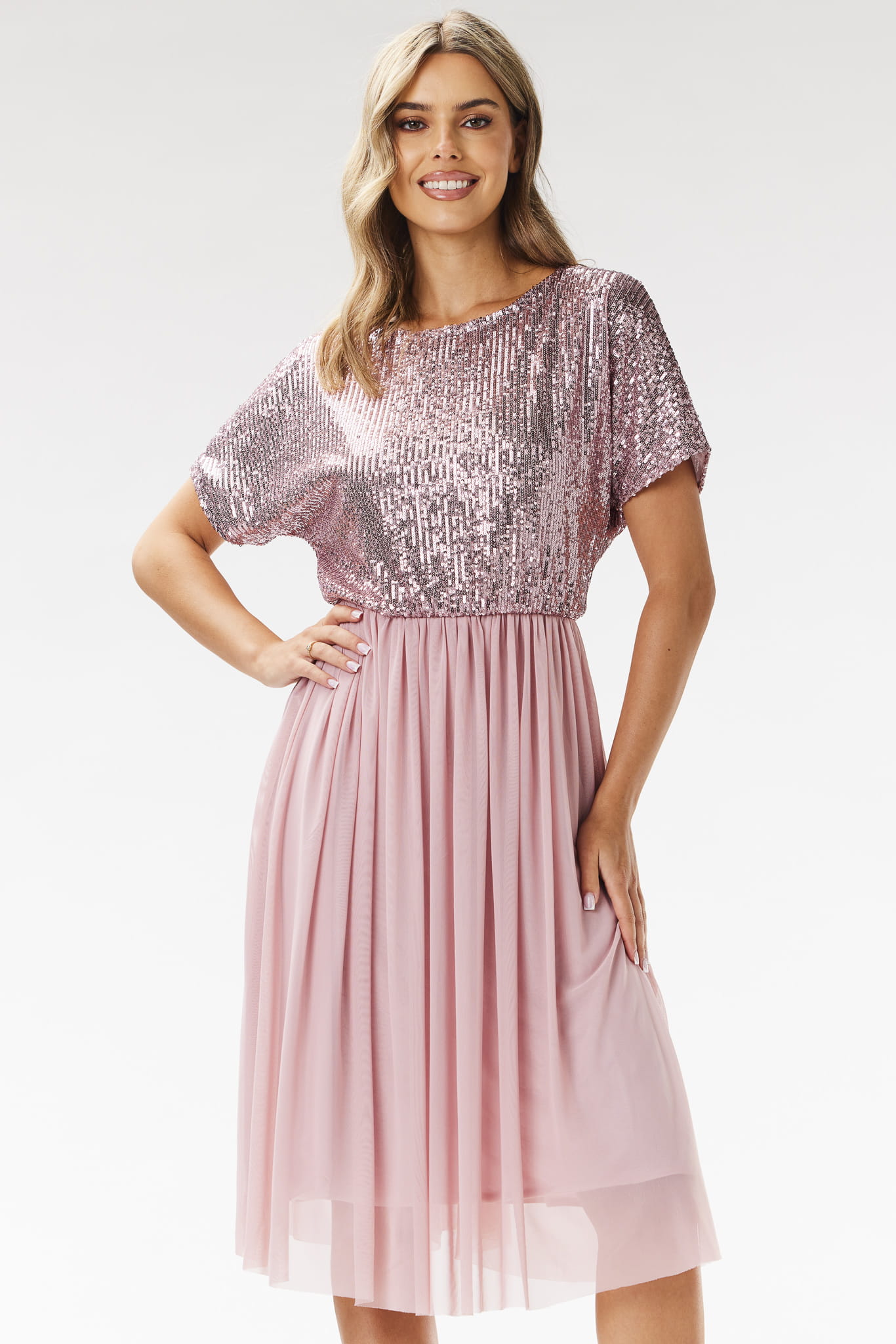 Sukienka cekinowa A689 pink-1 10879  | 16146-Pink-L