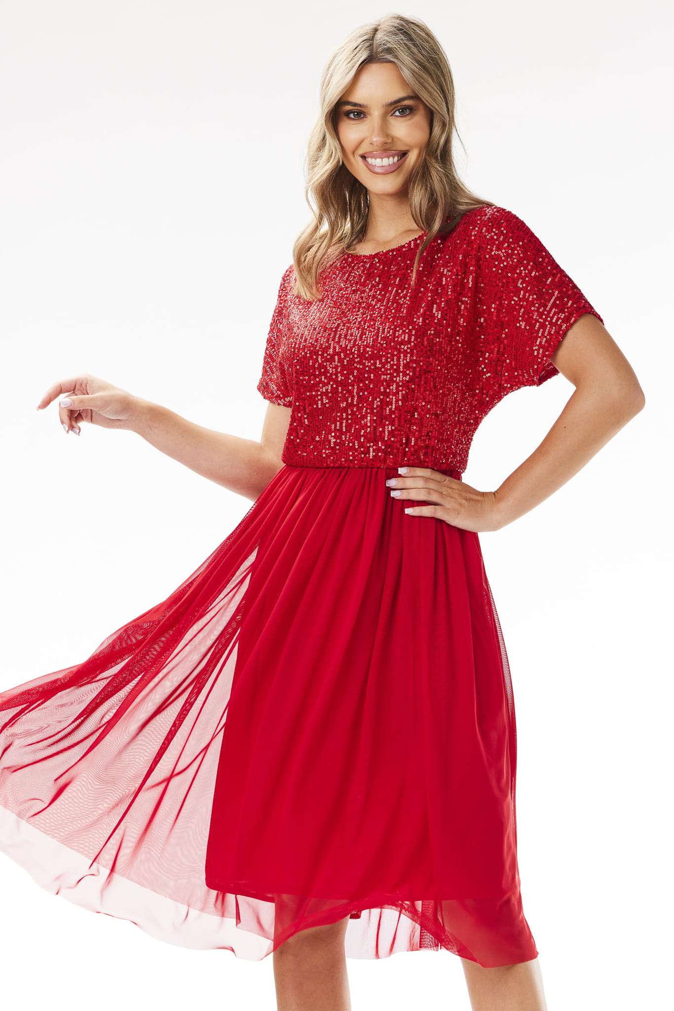 Sukienka cekinowa A689 red-1 10880  | 16146-Red-L