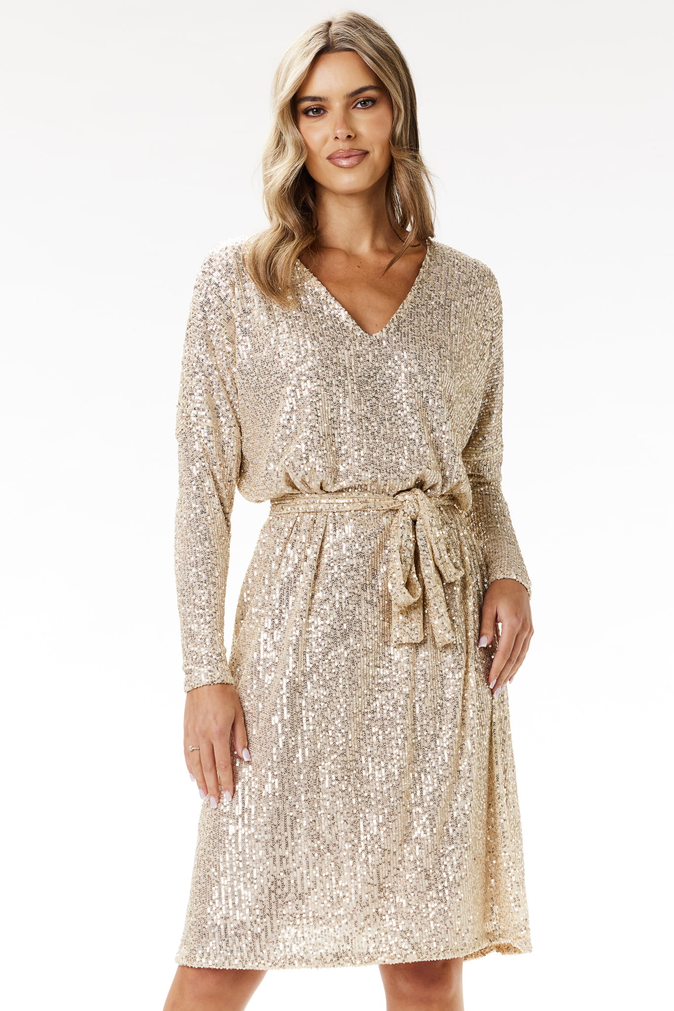Sukienka cekinowa A690 beige-1 10881  | 16147-Beige-LXL