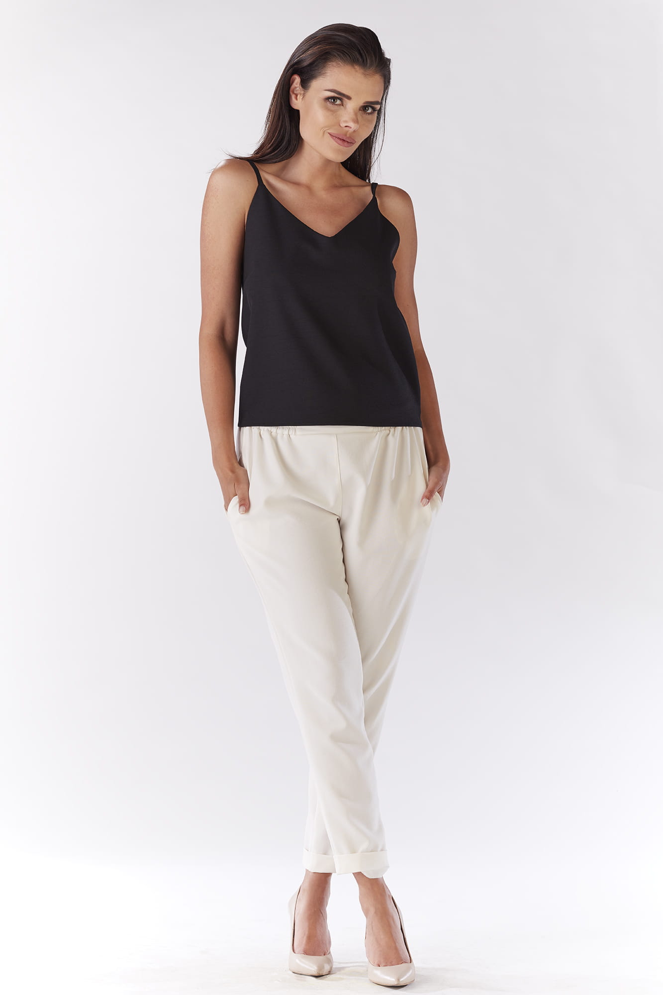 Spodnie A186 ecru-1 10941  | 136-Ecru-M