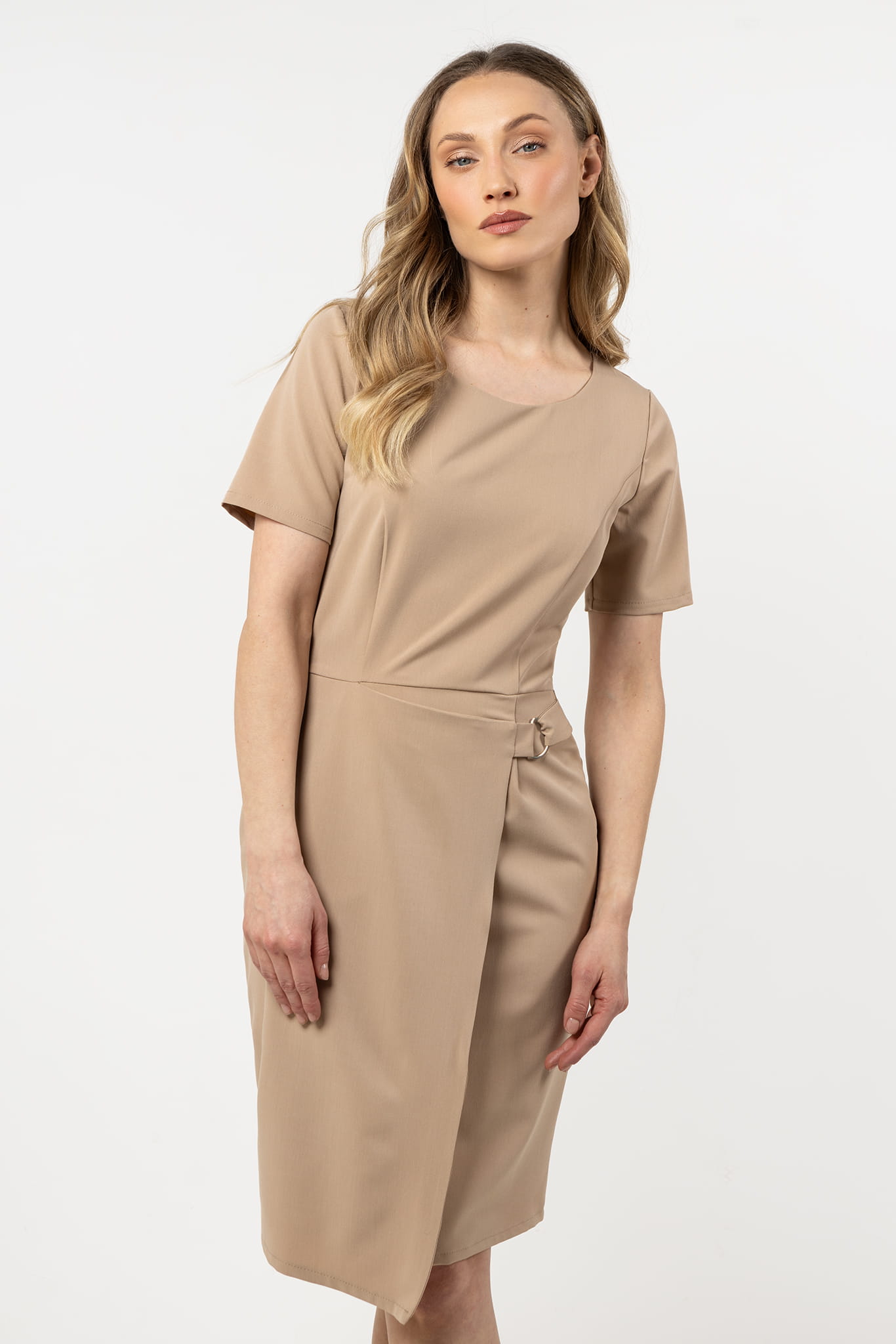 Sukienka A710 beige-1 11239  | 16383-Beige-L