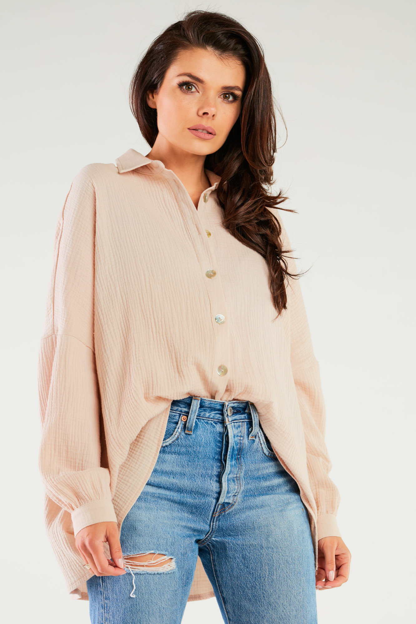 Koszula M264 beige-1 11569  | 849-Beige-ONE-SIZE