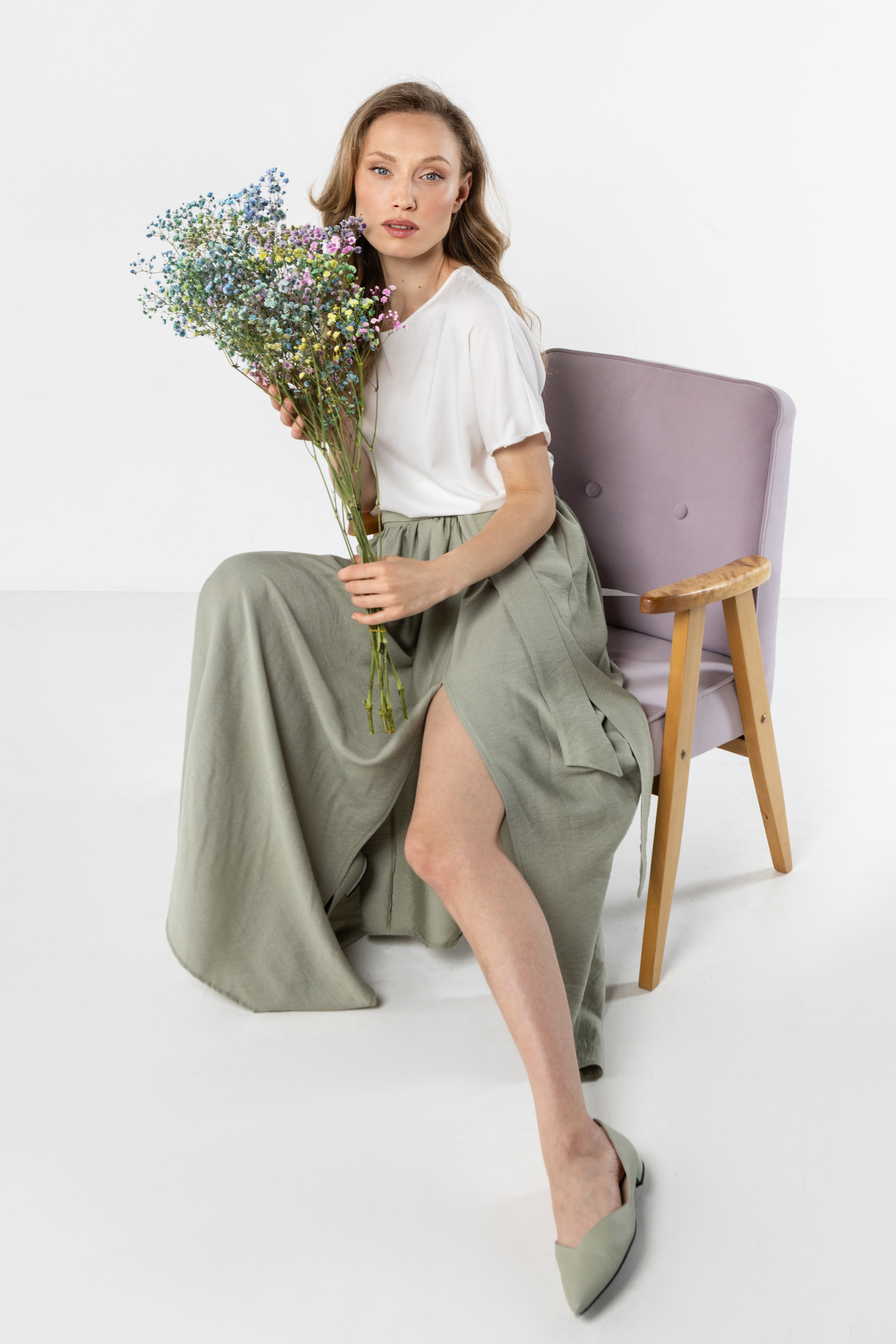 A763 Spódnica szałwiowy-1 11897  | 17144-Szałwiowy-L