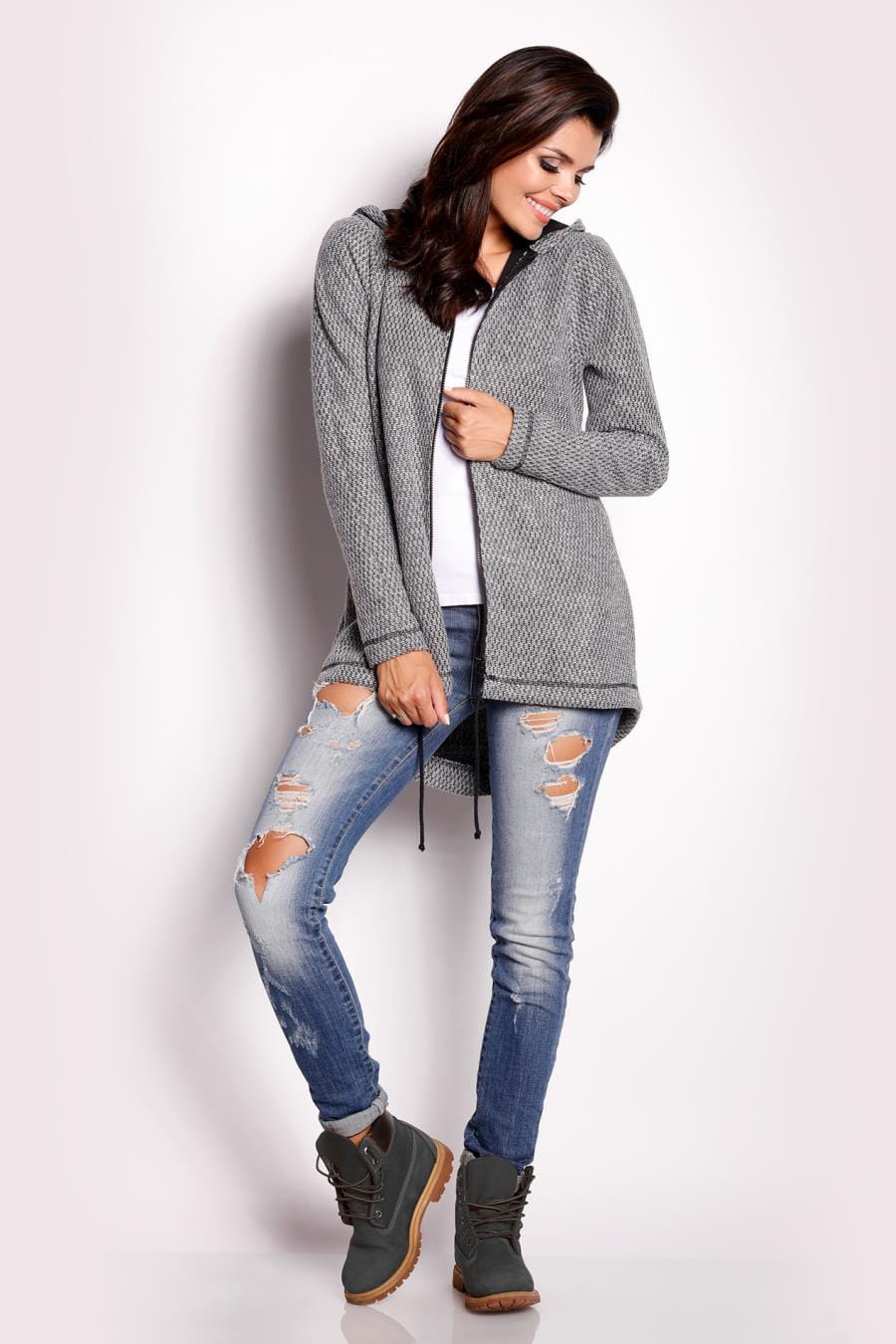 bluzy, damskie, rozpinane, modne, szare, sklep, kaptur, online