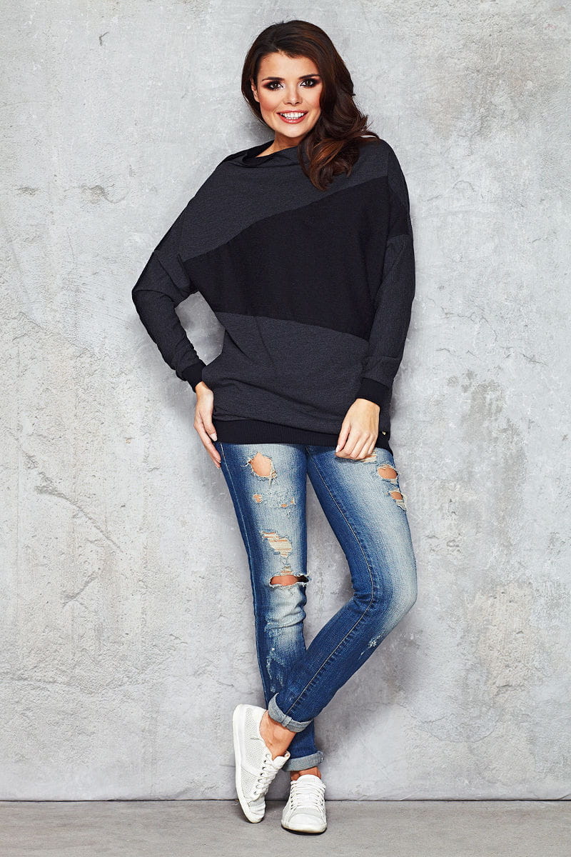 bluzy, damskie, sportowe, grafit, czarne, modne, m070