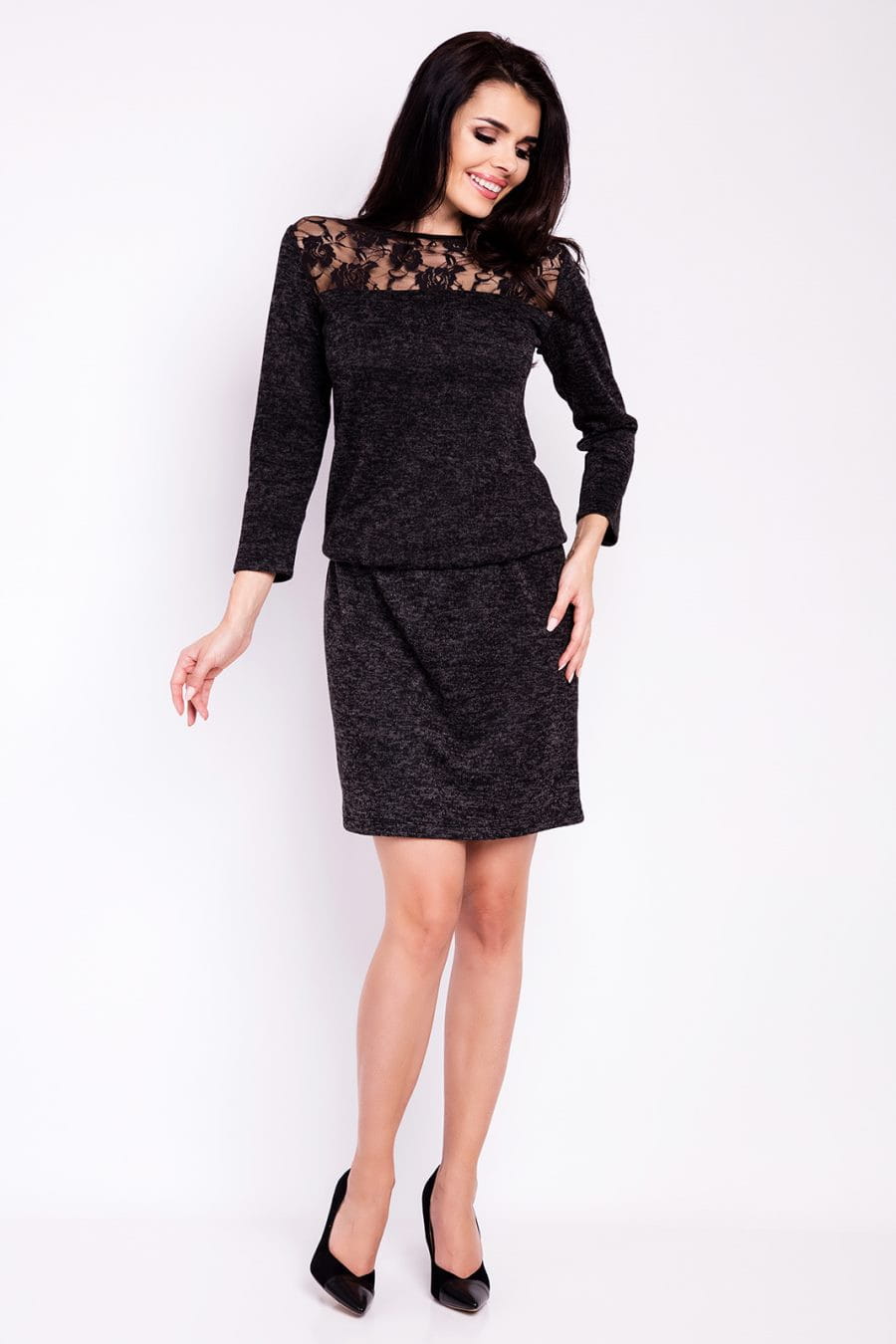 sukienka, grafitowa, koronką, klasyczna, sklep, online, m120