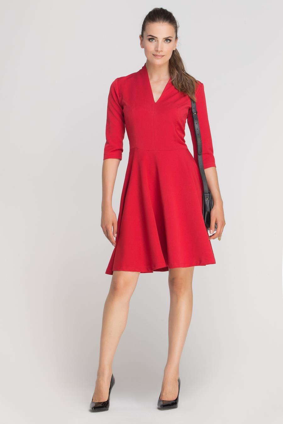 sukienka, rozkloszowana, czerwona, elegancka, sklep, besima, online
