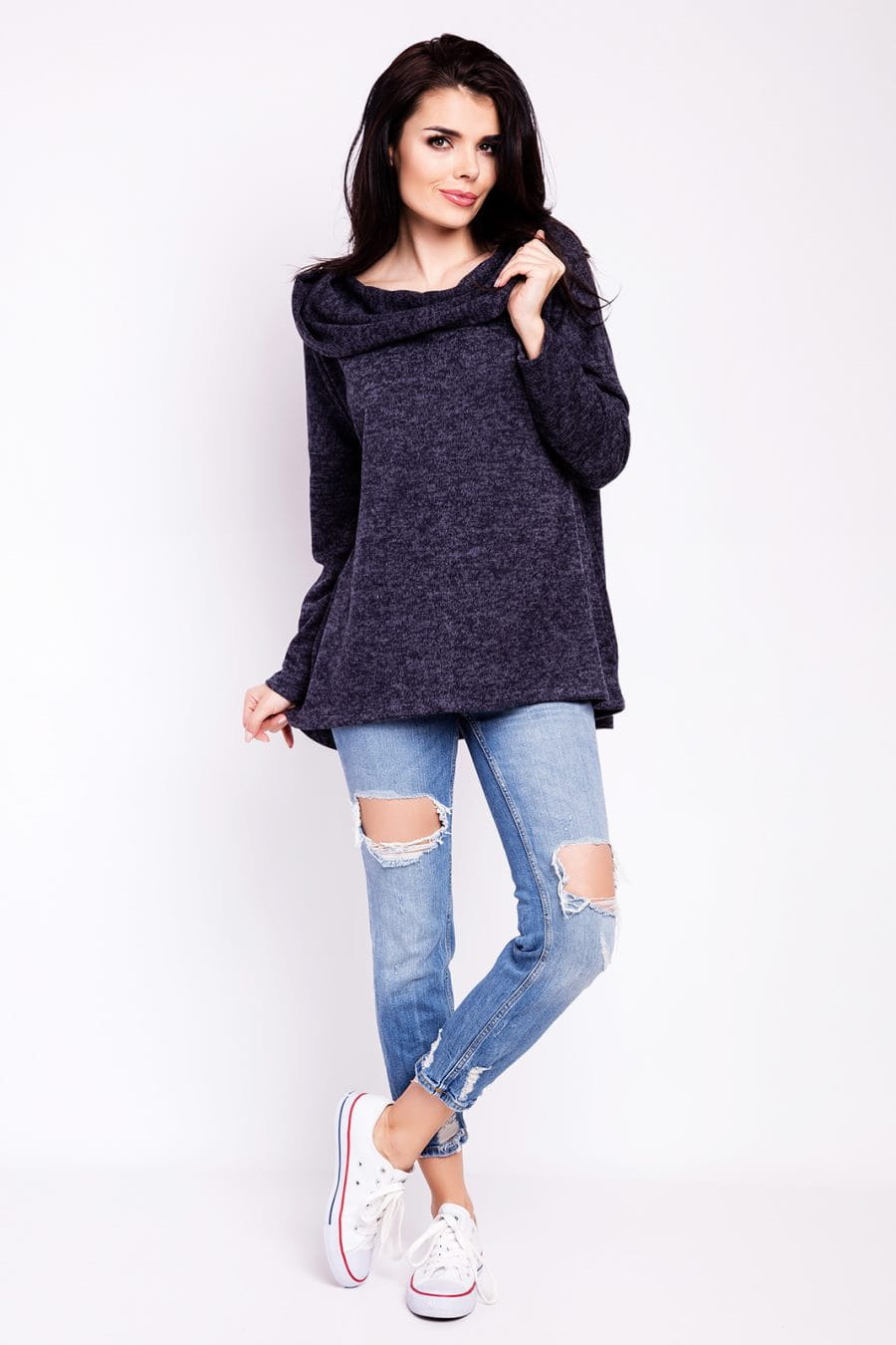 modne, bluzy, damskie, granatowe, golfem, sklep, online