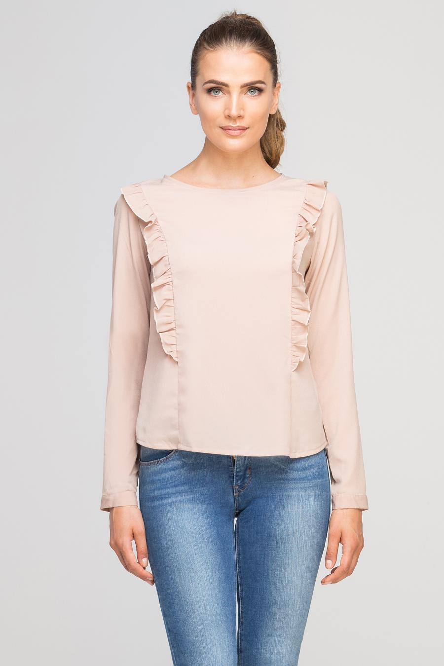 bluzka, z, pionowymi, falbanami, blu136, beż, sklep, lanti, online