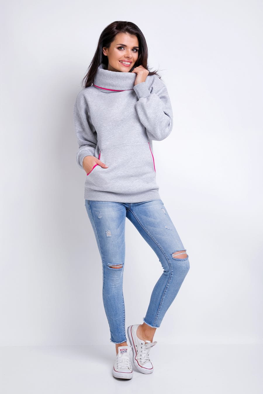bluzy, damskie, modne, golfem, szare, polskie, sklep, online, besima
